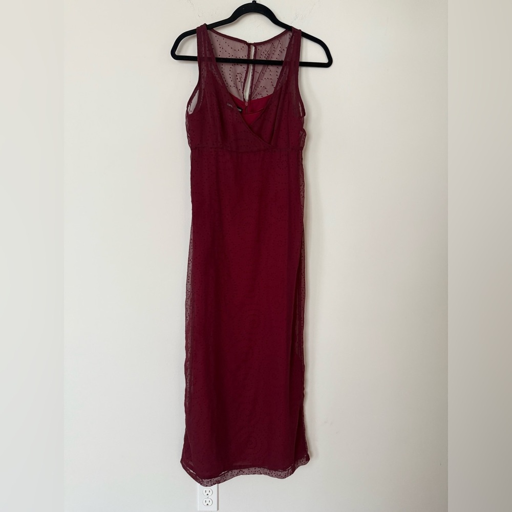 Vintage 90s Esprit Witchy Gothic Grunge Ox Blood Red Velvet Detailed Maxi Dress